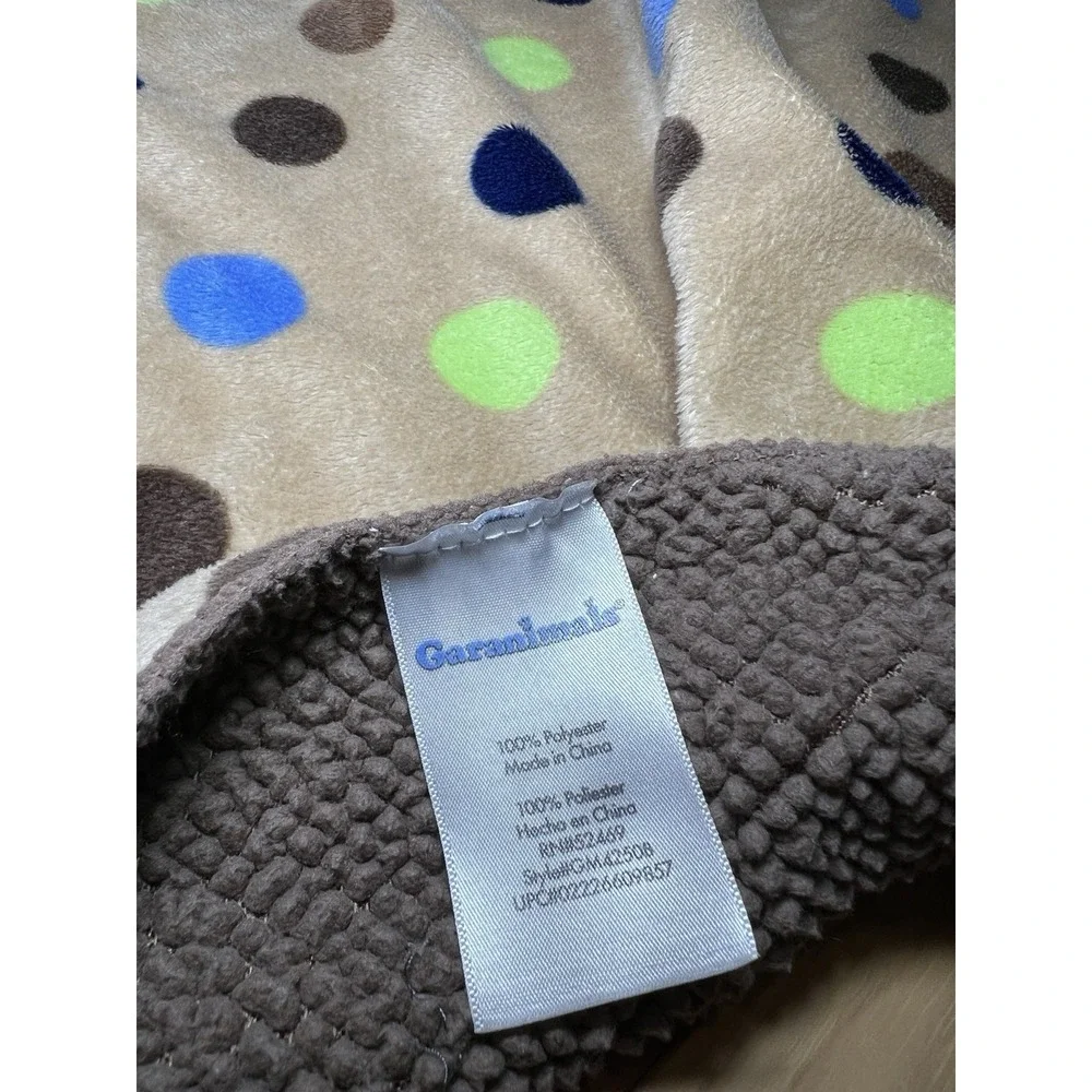 Garanimals Tan Brown‎ Blue Lime Green Polka Dot Baby Blanket Sherpa Security